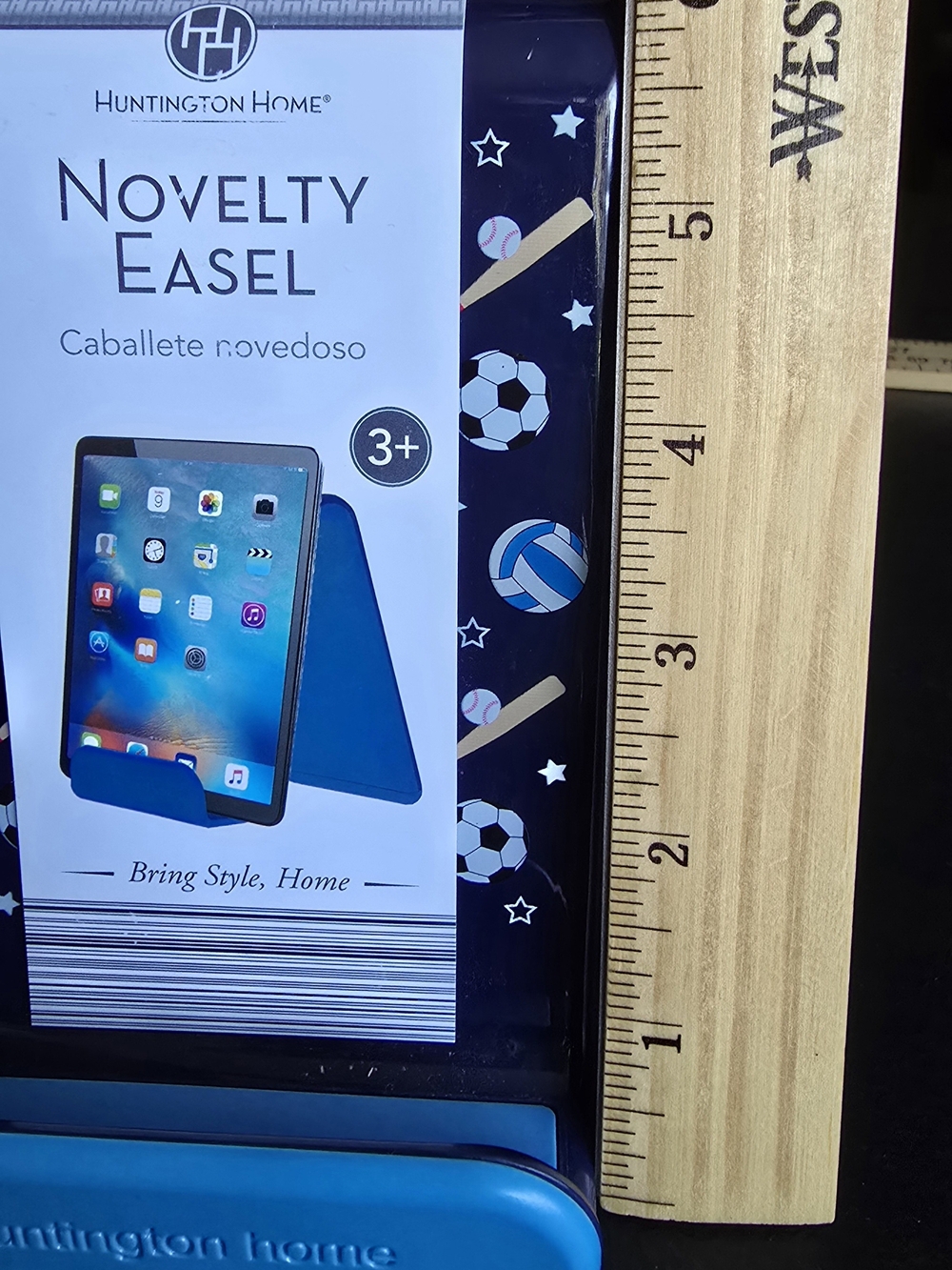 Huntington Home Blue Novelty Easel Tablet Stand with Sports Pattern Backing